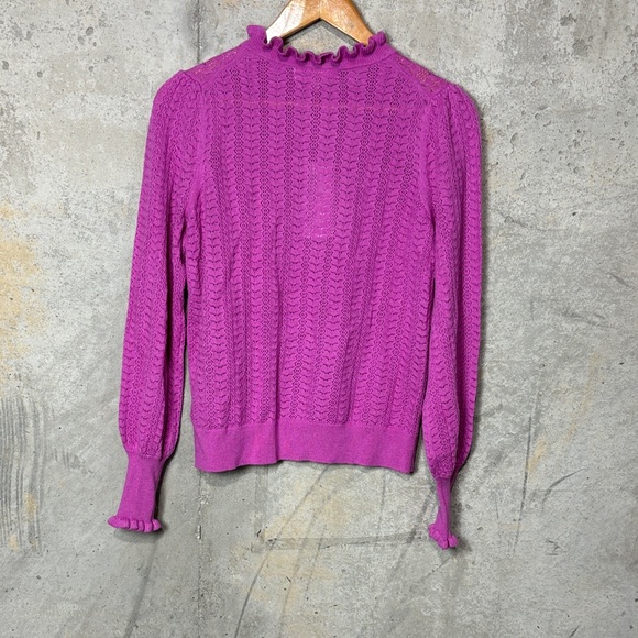 Boden Tia Pointelle Ruffle Frilled Cardigan Sweater Pink coquette Cottagecore - Picture 3 of 11